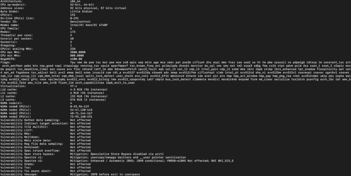 Intel Xeon 6740P Lscpu Output Large