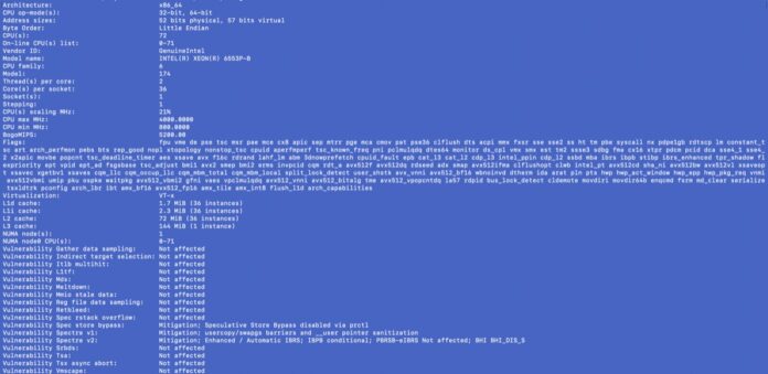 Intel Xeon 6553P-B lscpu output