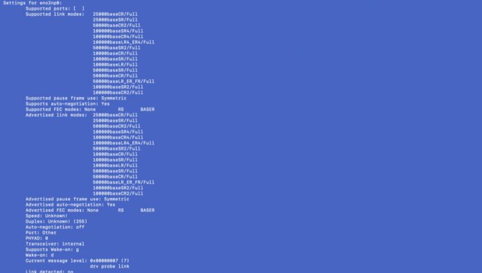 Intel E825C QSFP ethtool output