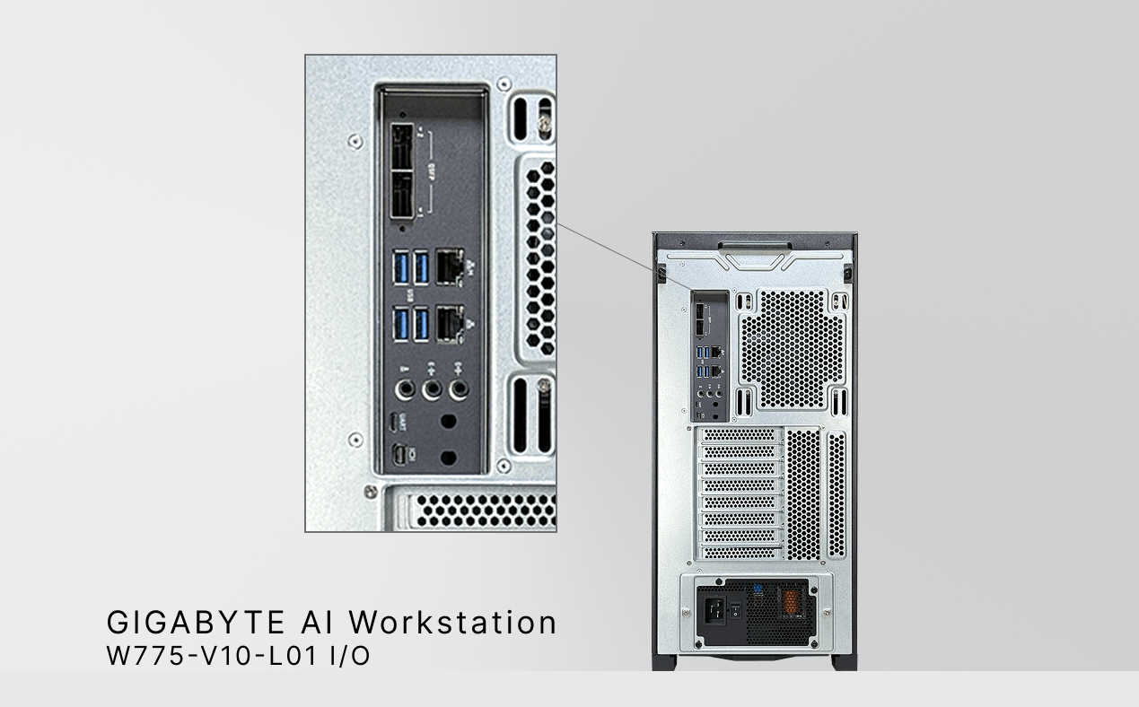 GIGABYTE W775-V10-L01 AI Workstation rear IO