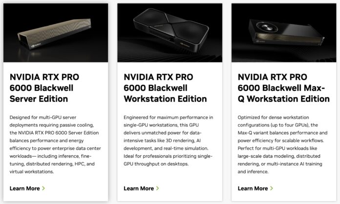 NVIDIA RTX PRO 6000 Blackwell Series Versions